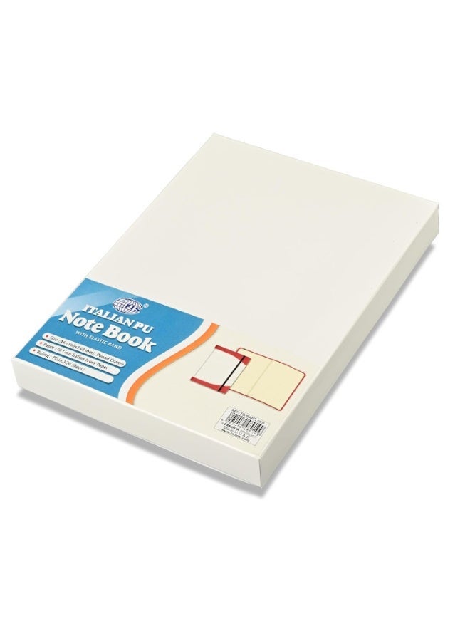 FIS® Hard Cover Notebook,Italian PU Materials,A6 Size,240 Pages,Plain No Ruling,Round Corners with Elastic Band Closure,70gsm Italian Ivory Paper,1 Piece,Red with White Color-FSNBA6PL1502 - Image 2